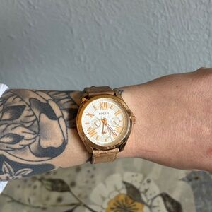Fossil Gold-Tone Watch with Tan Leather Strap